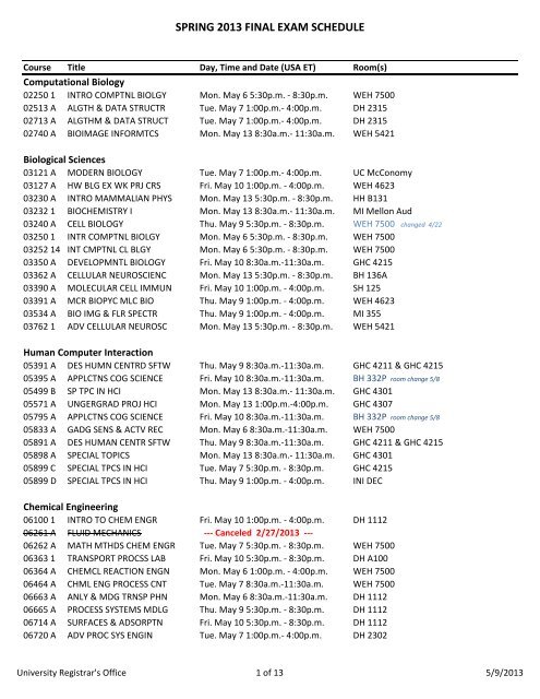 Cmu Final Exam Schedule 2022 Spring 2013 Final Exam Schedule - Carnegie Mellon University