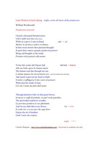 Lines Written in Early Spring - William Wordsworth - English for Italians