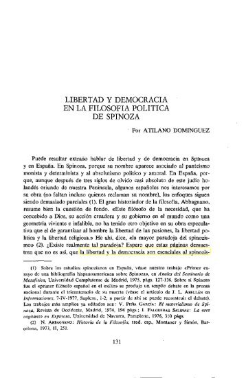 Libertad y democracia en la filosofía de Spinoza - FILOSOFIA ...