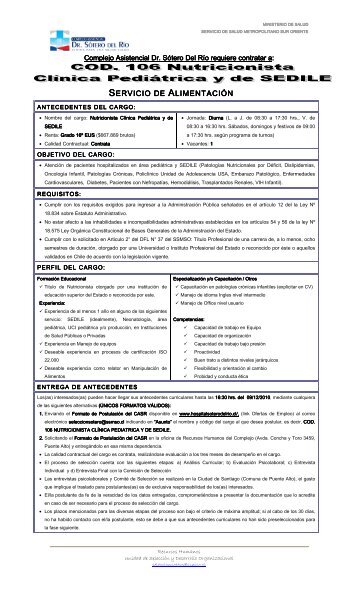 cod. 106 nutricionista clinica y pediatrica - Hospital Sótero del Río