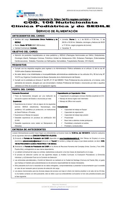 cod. 106 nutricionista clinica y pediatrica - Hospital Sótero del Río