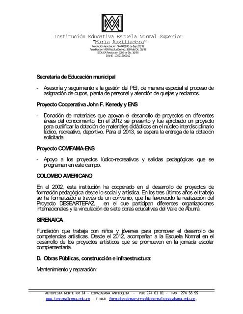Acta Informe de Gestión 2012 - ie escuela normal superior maria ...