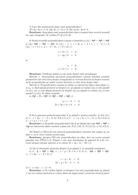 ecuatiile perpendicularei comune a doua drepte, proiectii, simetrii