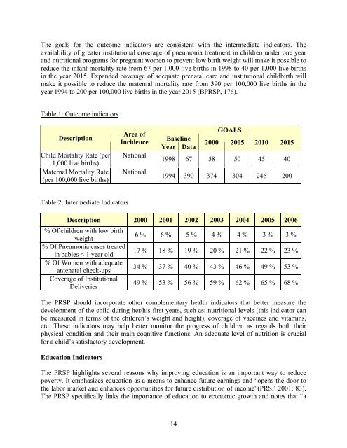 Assessing the impact of PRSPs on Child Poverty: The Case of Bolivia