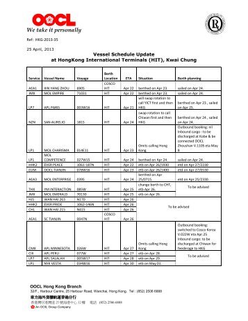 Vessel Schedule Update at HongKong International Terminals (HIT ...