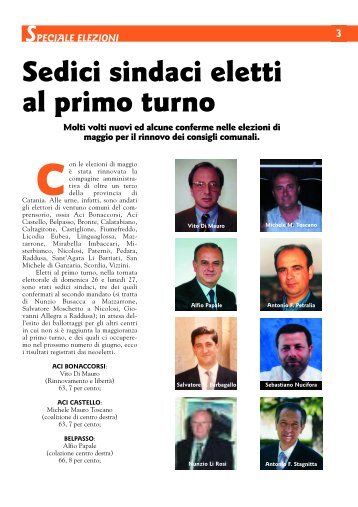 Sedici sindaci eletti al primo turno - Provincia Regionale di Catania