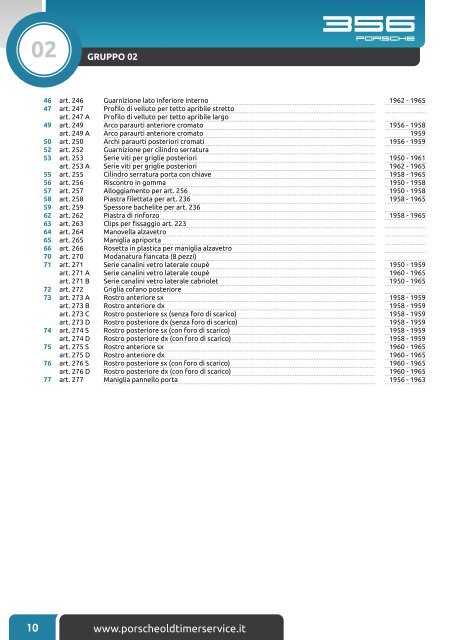 C A T A L O G O parti di ricambio - Porsche OldTimer Service