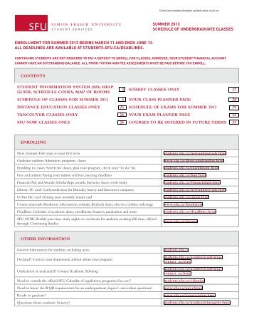 Schedule of classes - Student Services - Simon Fraser University