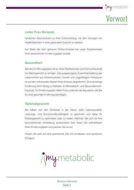 mymetabolic Beispiel-Ernährungsplan 