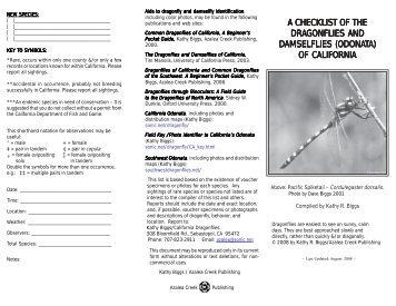 CA Dragonfly Checklist - Dragonflies of the Southwest