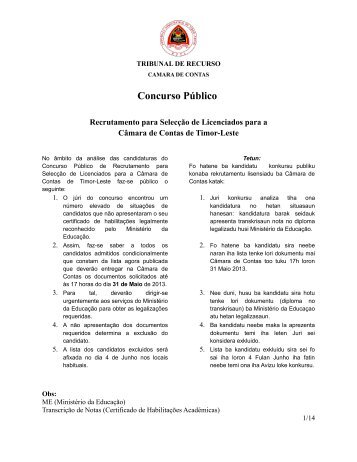 Concurso Público - Tribunais de Timor Leste