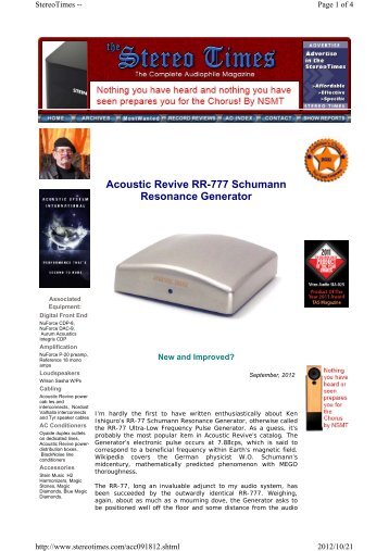 Acoustic Revive RR-777 Schumann Resonance Generator review ...