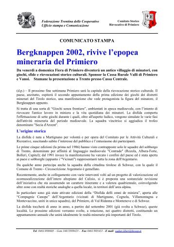 Bergknappen 2002, rivive l'epopea mineraria del Primiero