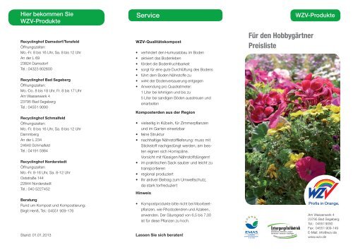 WZVProdukte für den Hobbygärtner Preisliste