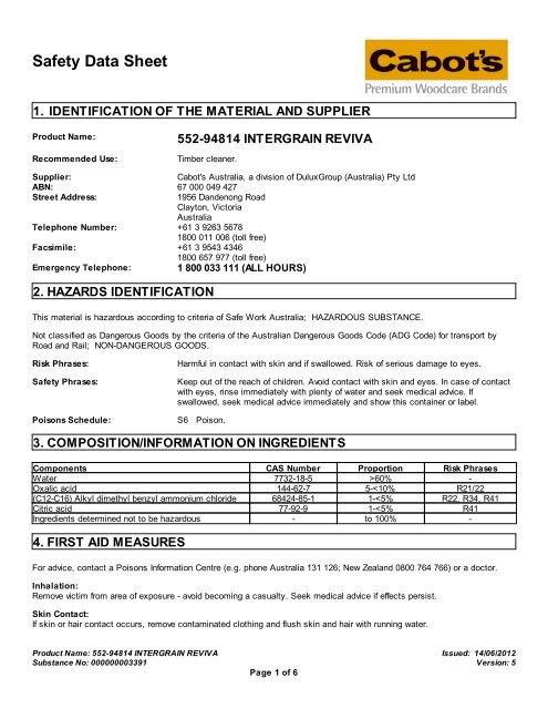 intergrain reviva - MSDS