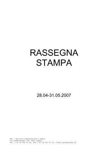Maggio 2007 - Servizio web - Università della Svizzera italiana