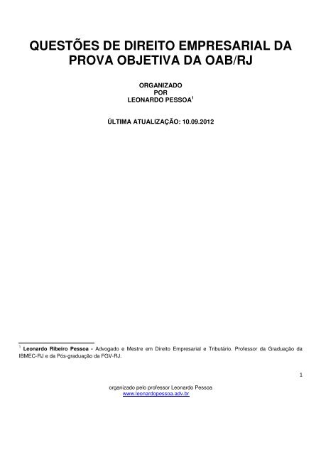 questões de direito empresarial da prova ... - Leonardo Pessoa