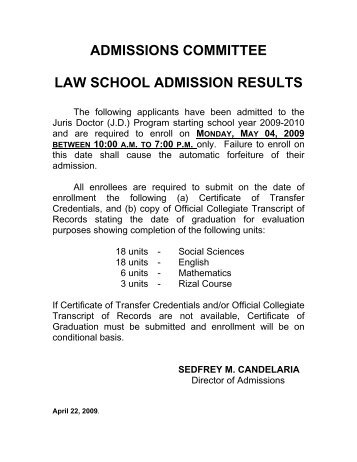 admissions committee law school admission results - Ateneo Law ...