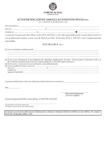 Dich. autocertificazione condanne penali - Comune di Noli