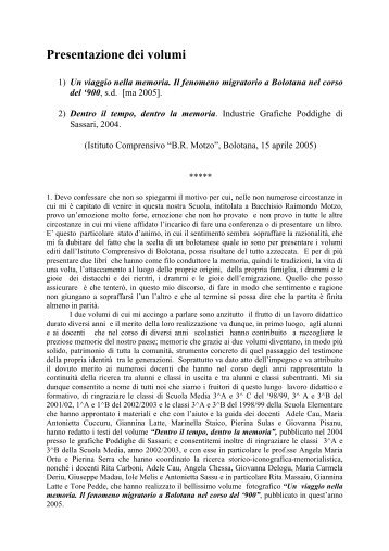 relazione del prof. luciano carta - Istituto Comprensivo "BR Motzo"