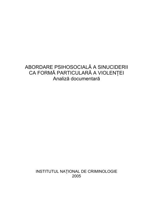 Abordarea psihosociala a sinuciderii ca forma particulara a violentei