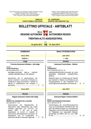 BOLLETTINO UFFICIALE - AMTSBLATT - Regione Autonoma ...