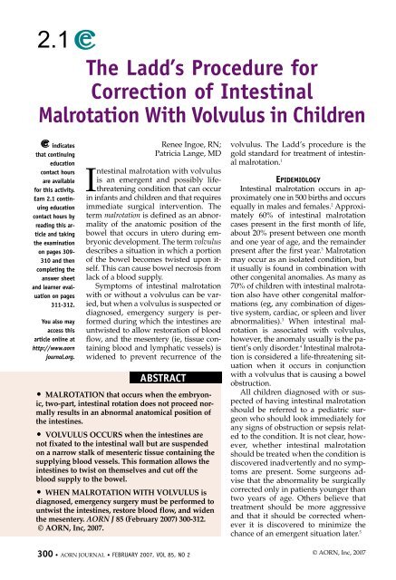 The Ladd's Procedure for Correction of Intestinal Malrotation ... - AORN