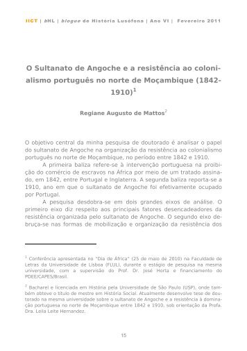 Regiane Augusto de Mattos, O Sultanato de Angoche e a ... - IICT