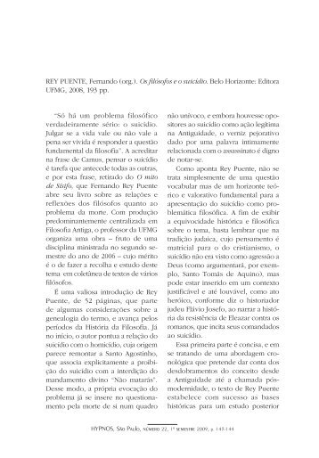 Os filósofos e o suicídio (Fernando Rey Puente) - Revista Hypnos