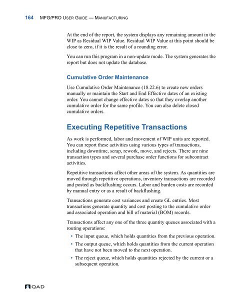 MFG/PRO 9.0 User Guide Volume 3: Manufacturing - QAD.com