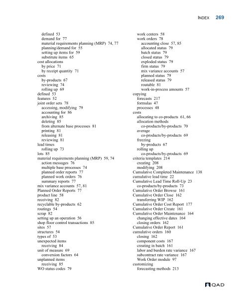 MFG/PRO 9.0 User Guide Volume 3: Manufacturing - QAD.com