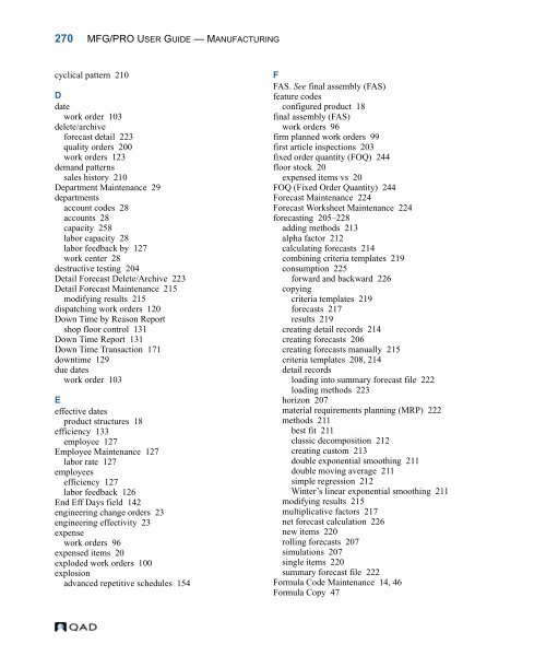 MFG/PRO 9.0 User Guide Volume 3: Manufacturing - QAD.com