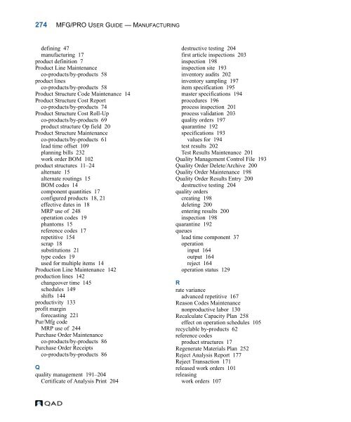 MFG/PRO 9.0 User Guide Volume 3: Manufacturing - QAD.com