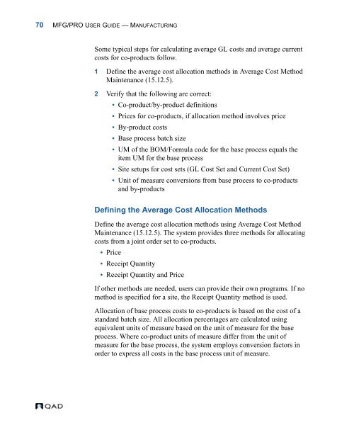 MFG/PRO 9.0 User Guide Volume 3: Manufacturing - QAD.com