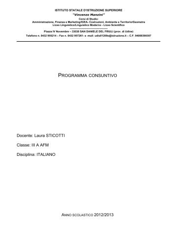 PROGRAMMA CONSUNTIVO - ISIS Manzini San Daniele del Friuli