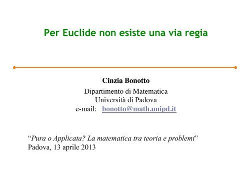 Per Euclide non esiste una via regia - Matematica