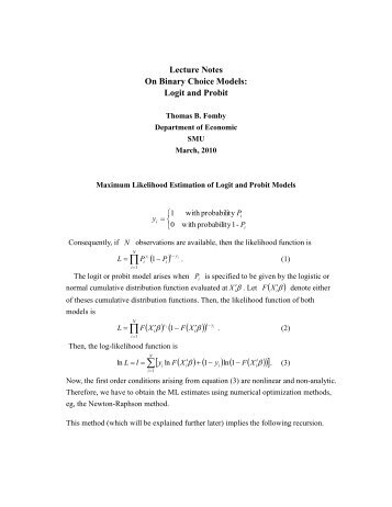 Maximum Likelihood Estimation of Logit and Probit Models - Smu