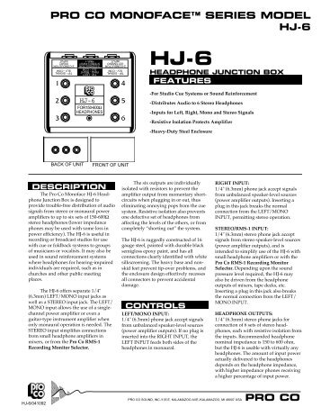 PRO CO MONOFACE™ SERIES MODEL HJ-6 - The Free ...