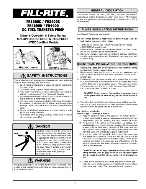 fr1200c / fr2400c fr4200d / fr4400 dc fuel transfer pump ... - Fill-Rite