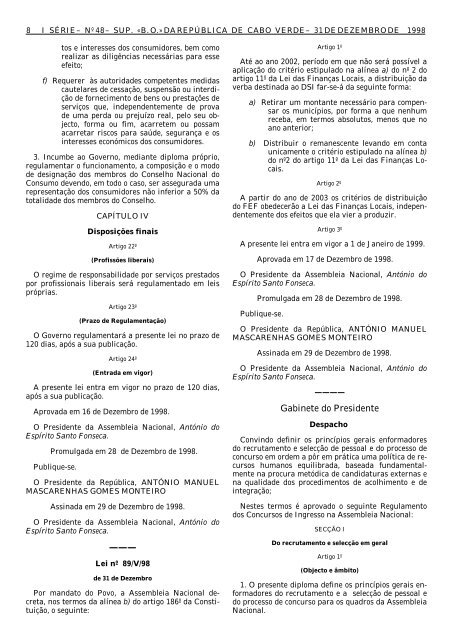 Lei nº88 /V/98 - Cabo Verde
