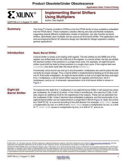 Xapp195 Implementing Barrel Shifters Using Multipliers Xilinx