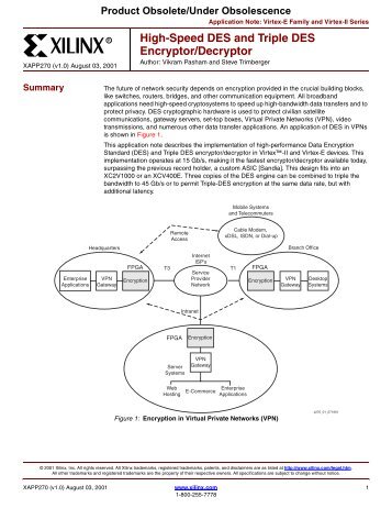 "High-Speed DES and Triple DES Encryptor/Decryptor" v1.0 ... - Xilinx