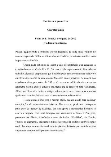 Euclides e a geometria César Benjamin Folha de S ... - Contraponto