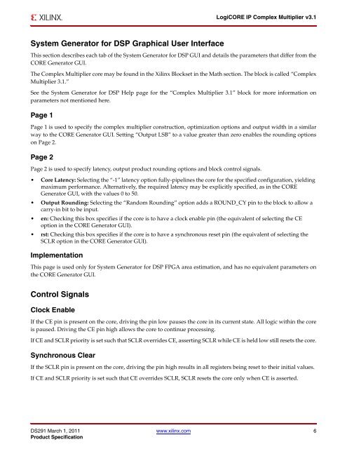 Xilinx DS291, LogiCORE IP Complex Multiplier v3.1, Data Sheet