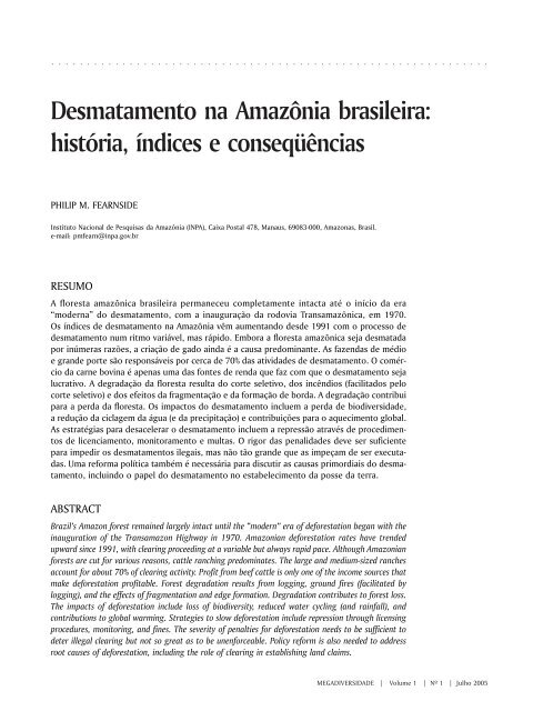 Desmatamento na Amazônia brasileira: história, índices e ...