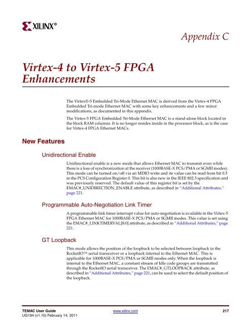 Xilinx UG194 Virtex-5 FPGA Embedded Tri-Mode Ethernet MAC ...