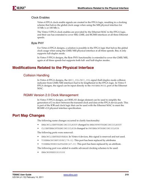 Xilinx UG194 Virtex-5 FPGA Embedded Tri-Mode Ethernet MAC ...