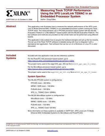Xilinx XAPP1043 Measuring Treck TCP/IP Performance Using the ...