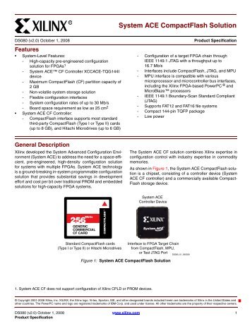 Xilinx DS080 System ACE CompactFlash Solution, Data Sheet