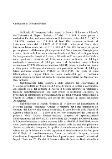 Curriculum Giovanni Polara - Università della Calabria